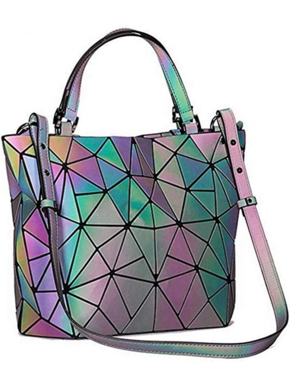 Luminous Geometric Handbag - Eco-Friendly Holographic Purse with Shard Design